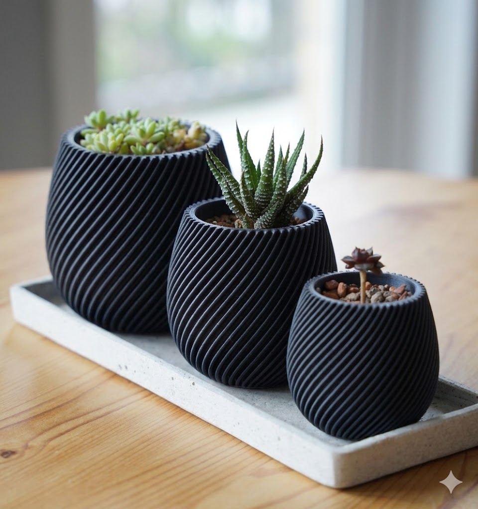 Modern Sarmal Tasarım 3'lü Sukulent Saksı Seti – Minimalist Beyaz Dekor